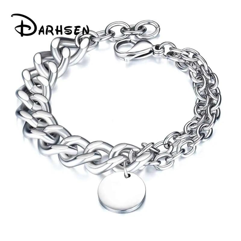 Silver Stainless Steel Men's Chain Link Bracelet & Bangles