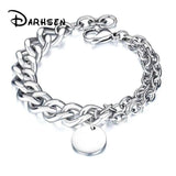 Silver Stainless Steel Men's Chain Link Bracelet & Bangles