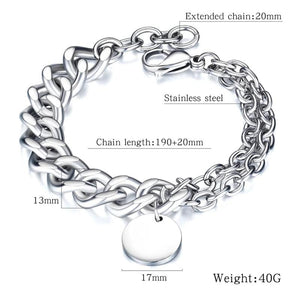 Silver Stainless Steel Men's Chain Link Bracelet & Bangles