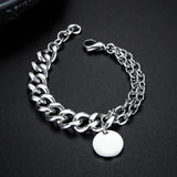 Silver Stainless Steel Men's Chain Link Bracelet & Bangles