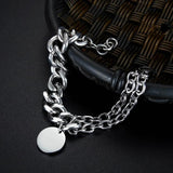 Silver Stainless Steel Men's Chain Link Bracelet & Bangles