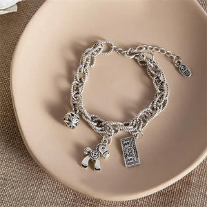 Tibetan Silver Smiling Face Elephant Rabbit Bracelet Men Women Jewelry