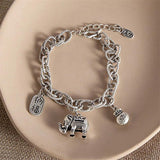 Tibetan Silver Smiling Face Elephant Rabbit Bracelet Men Women Jewelry