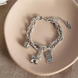 Tibetan Silver Smiling Face Elephant Rabbit Bracelet Men Women Jewelry
