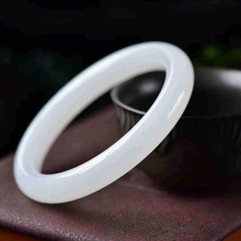 Chinese Jade Hand Carved Round Bar Bracelet Men Women Bangle