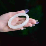 Chinese Jade Hand Carved Round Bar Bracelet Men Women Bangle