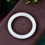 Chinese Jade Hand Carved Round Bar Bracelet Men Women Bangle