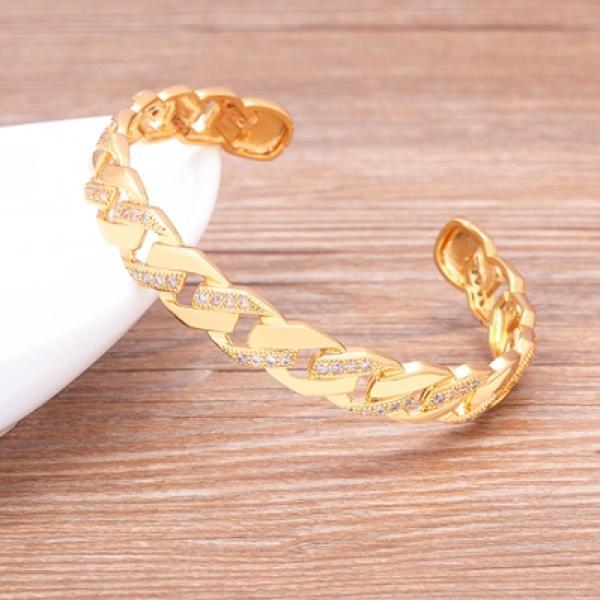 Copper Zircon Bracelet Plated Chain Open Cuff Bangle Jewelry