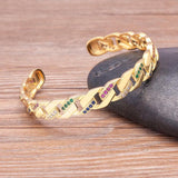 Copper Zircon Bracelet Plated Chain Open Cuff Bangle Jewelry
