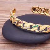 Copper Zircon Bracelet Plated Chain Open Cuff Bangle Jewelry