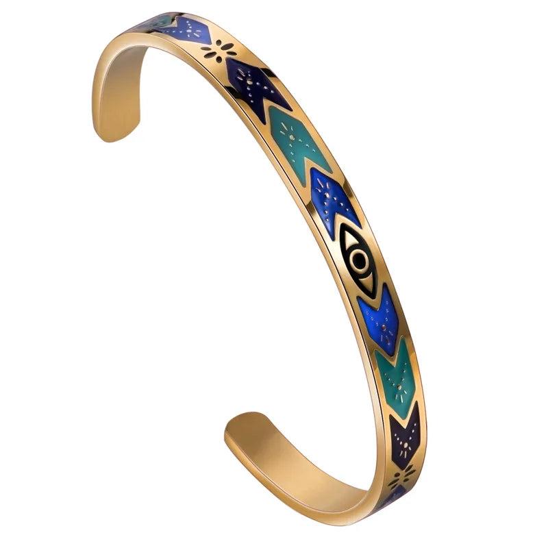6mm Stainless Steel Evil Eye Cuff Bracelet for Women