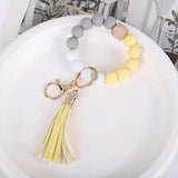 Silicone Beaded Bracelet Tassel Key Ring Wooden Bead Bracelet