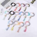 Silicone Beaded Bracelet Tassel Key Ring Wooden Bead Bracelet