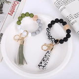 Silicone Beaded Bracelet Tassel Key Ring Wooden Bead Bracelet