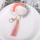 Silicone Beaded Bracelet Tassel Key Ring Wooden Bead Bracelet