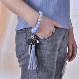 Silicone Beaded Bracelet Tassel Key Ring Wooden Bead Bracelet