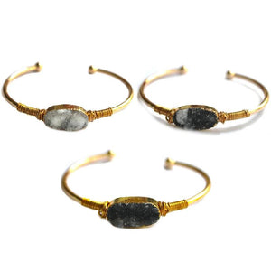 Raw Druzy Stone Wrap Bracelet for Women Boho Adjustable Cuff Bangles