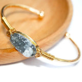 Raw Druzy Stone Wrap Bracelet for Women Boho Adjustable Cuff Bangles