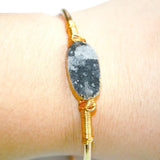 Raw Druzy Stone Wrap Bracelet for Women Boho Adjustable Cuff Bangles