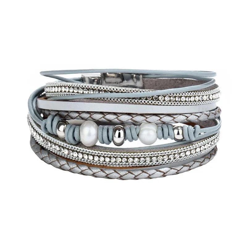 Janeyacy Bohemian Style Rhinestone Leather Bracelet