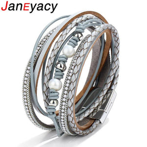Janeyacy Bohemian Style Rhinestone Leather Bracelet