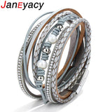 Janeyacy Bohemian Style Rhinestone Leather Bracelet