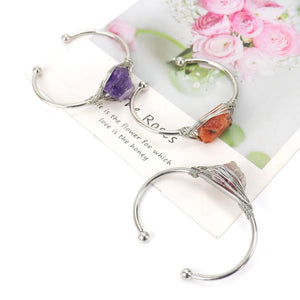 Raw Amethyst Crystal Gemstone Bracelet Wire Wrapped Quartz Bangle