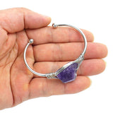 Raw Amethyst Crystal Gemstone Bracelet Wire Wrapped Quartz Bangle