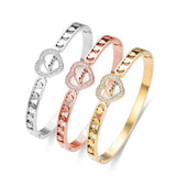 Crystal Heart Charms Cuff Love Bracelet Bangles Stainless Steel