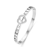 Crystal Heart Charms Cuff Love Bracelet Bangles Stainless Steel