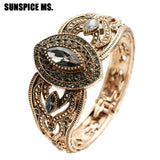 Vintage Gray Crystal Bangle Watch Women Cuff Bracelet Wedding Bijoux