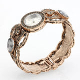 Vintage Gray Crystal Bangle Watch Women Cuff Bracelet Wedding Bijoux