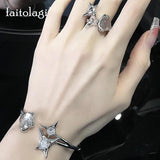 Kpop Star Opal Rings Bracelet Set Y2K Geometric Jewelry
