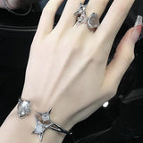 Kpop Star Opal Rings Bracelet Set Y2K Geometric Jewelry