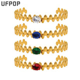Adjustable Cuff Bangle for Women Zircon Stainless Steel Bracelet
