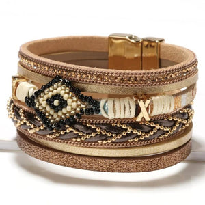 Boho Eye Bead Charm Bracelet Hand-woven Bangle