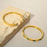 Green Cubic Zirconia Stainless Steel Bangle Bracelet