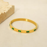 Green Cubic Zirconia Stainless Steel Bangle Bracelet