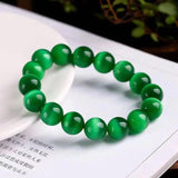 Green Jade Bracelet Round Stone Beads Elastic Bangle Jewelry