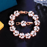 Pera Purple CZ Leaf Pattern Chain Bracelet Wedding Party Gift Women