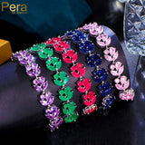 Pera Purple CZ Leaf Pattern Chain Bracelet Wedding Party Gift Women