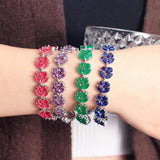 Pera Purple CZ Leaf Pattern Chain Bracelet Wedding Party Gift Women