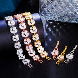 Pera Purple CZ Leaf Pattern Chain Bracelet Wedding Party Gift Women