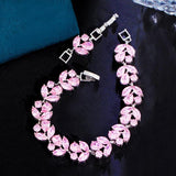 Pera Purple CZ Leaf Pattern Chain Bracelet Wedding Party Gift Women