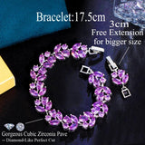 Pera Purple CZ Leaf Pattern Chain Bracelet Wedding Party Gift Women