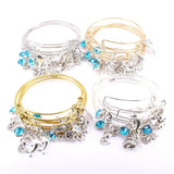 5pcs Bangle Set Wire Bracelets Sea Life Animal Charms Bangles Cuff Jewelry