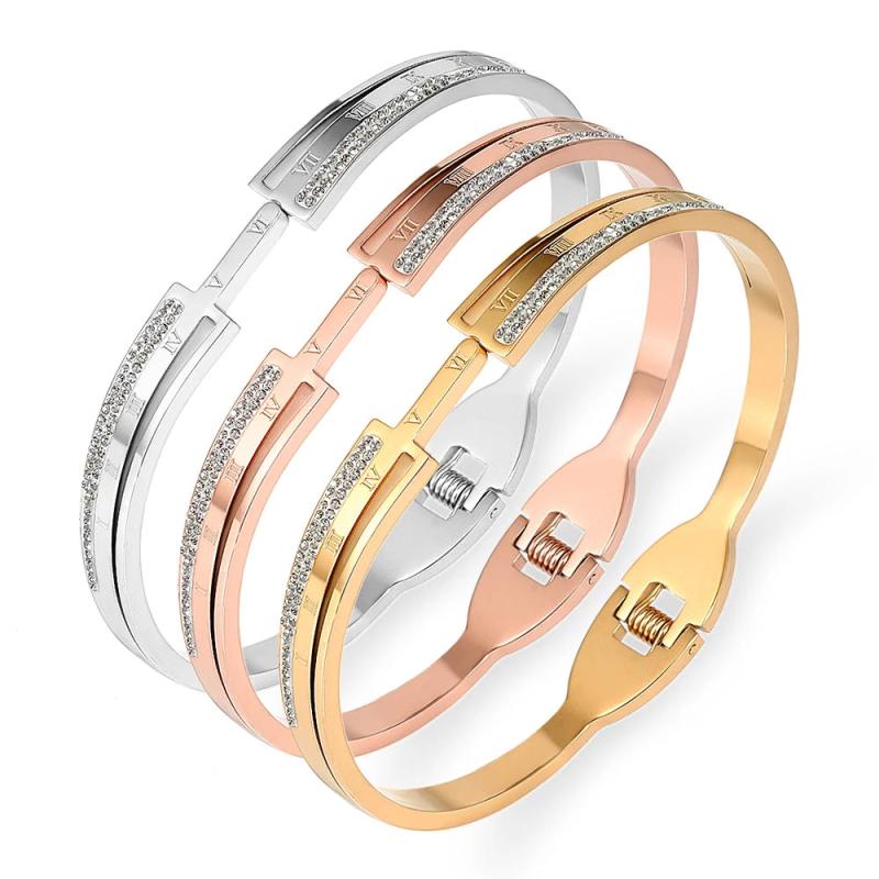Top Selling Roman numeral Bangles Stainless Steel Chain Bracelets