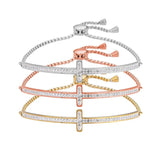Stainless Steel CZ Crystal Cross Charm Bracelet Religious Faith Chain