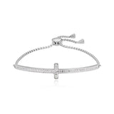 Stainless Steel CZ Crystal Cross Charm Bracelet Religious Faith Chain