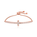 Stainless Steel CZ Crystal Cross Charm Bracelet Religious Faith Chain